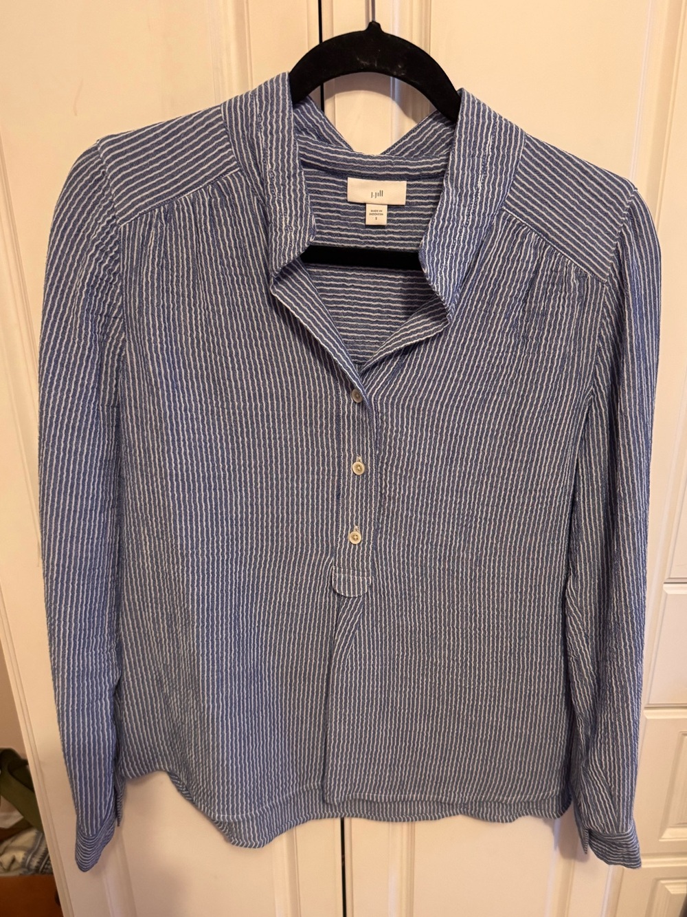 Jjill size small striped crepe cotton popover, like new